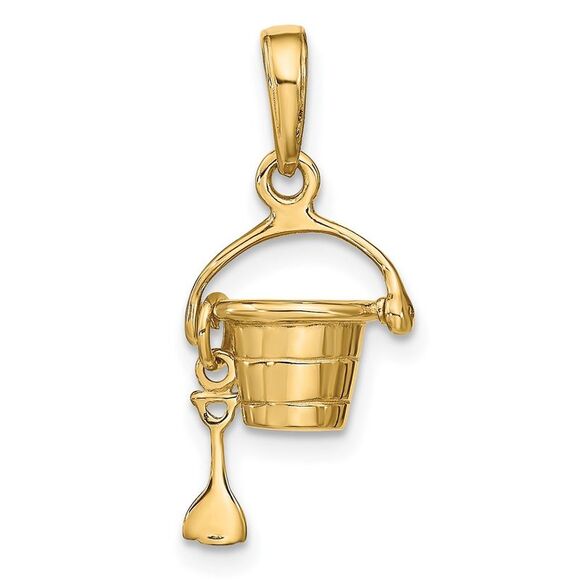 14k Yellow Gold 3D Small Beach Bucket with Shovel Pendant - Picture 3 of 6